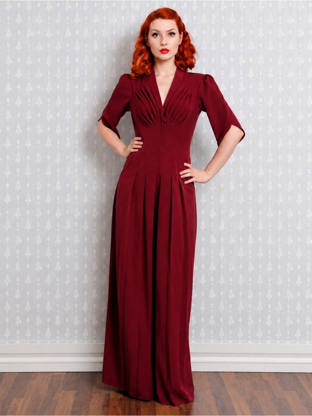Miss Candyfloss Embolden Age Burgundy 1940s
Retro Wide Leg Jumpsuit M